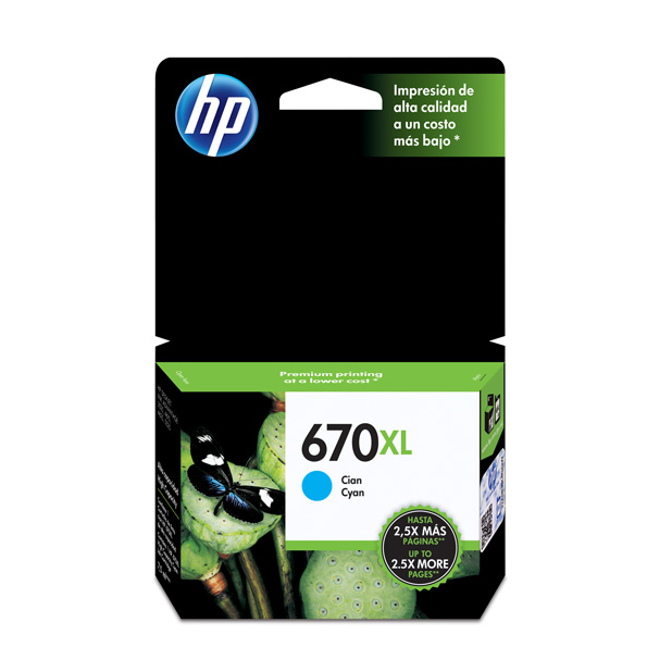 [CZ118AL] Cartucho De Tinta HP 670XL Cian Original (CZ118AL)