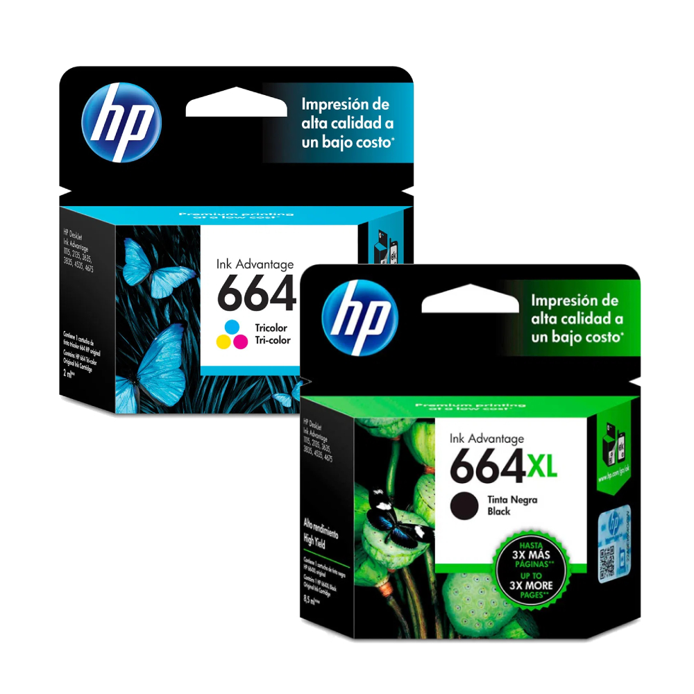 [C664XL2] Combo Cartucho De Tinta HP 664XL Negro y 664 Tricolor Original