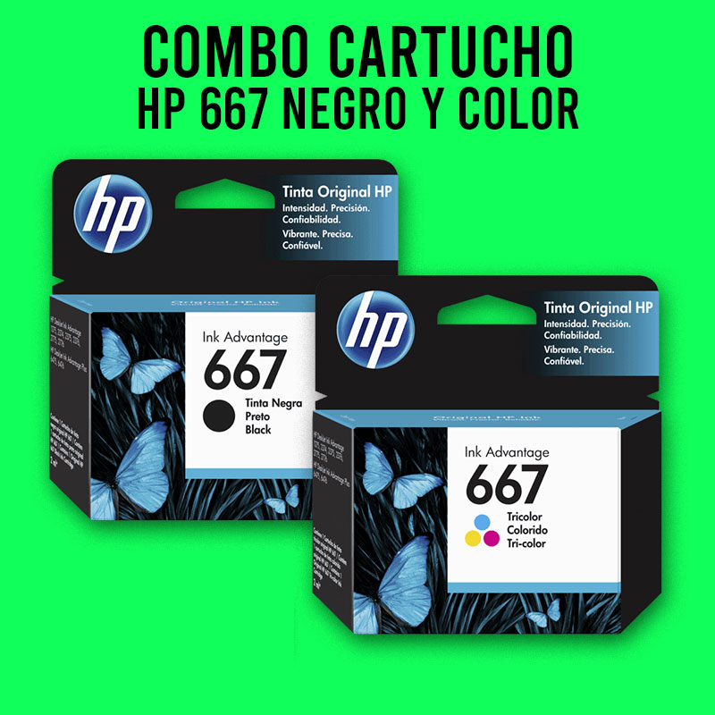 [CJ667] Combo Cartucho De Tinta HP 667 Negro y Tricolor Original