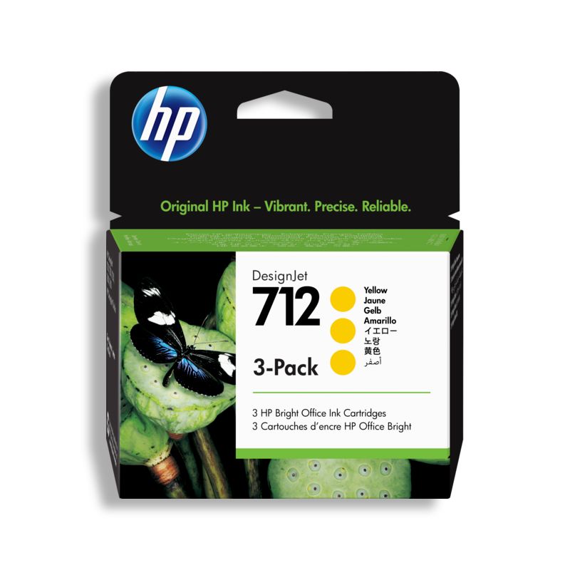 [3ED79A] Paquete De 3 Cartuchos De Tinta HP 712 Amarillo Original  De 29 ml (3ED79A)