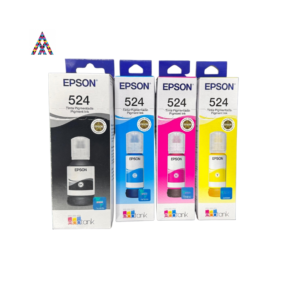 [WC-1811-Amarillo-Y] Tinta Epson 524 Original – Negro, Cian, Magenta y Amarillo para Impresoras EcoTank (Amarillo (Y).)